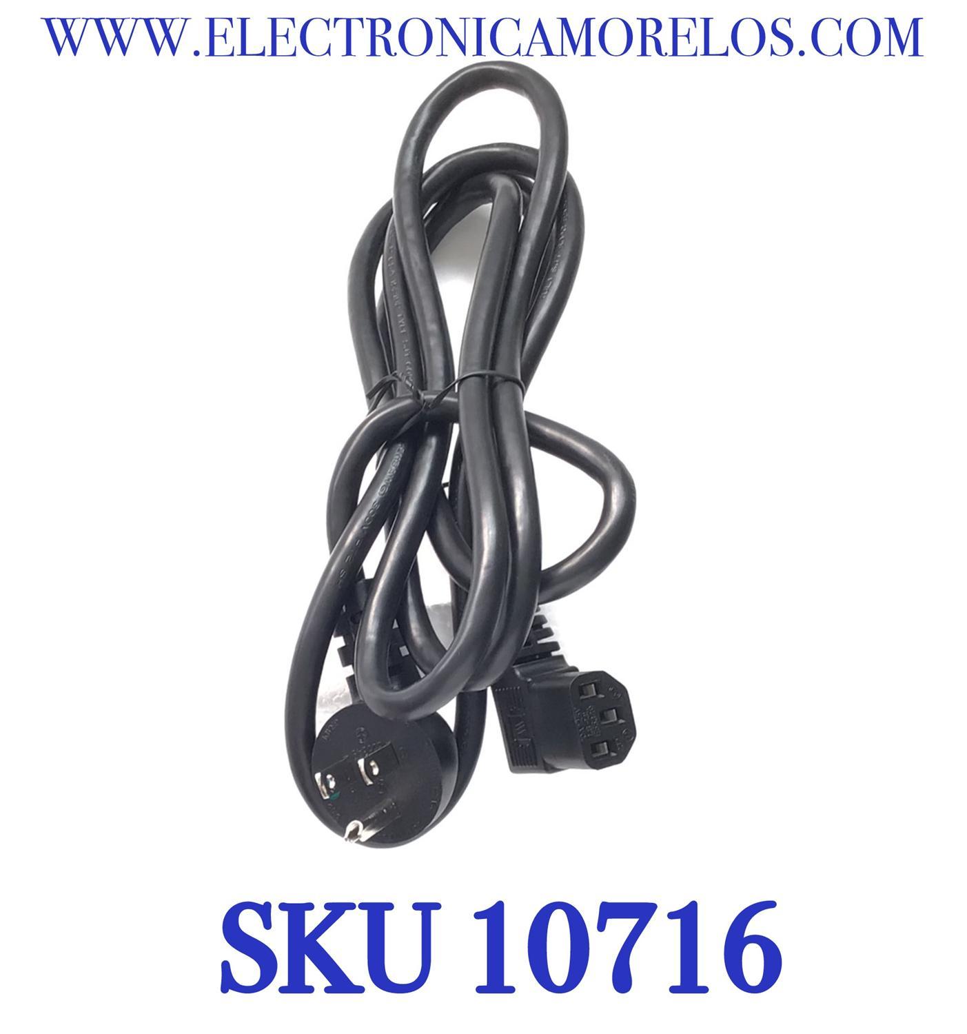 CABLE DE ALIMENTACION DE VOLTAGE CON  ENCHUFE DE  TRES PUNTAS 18 AWG  PARA MONITORES  Y  TVS.  “NUEVO“ / ENCHUFE ANGULAR  TIPO  L. / 10A / 125-250V / 3 CLAVIJAS / COMPATIBLE CON DIFERENTES DISPOSITIVOS